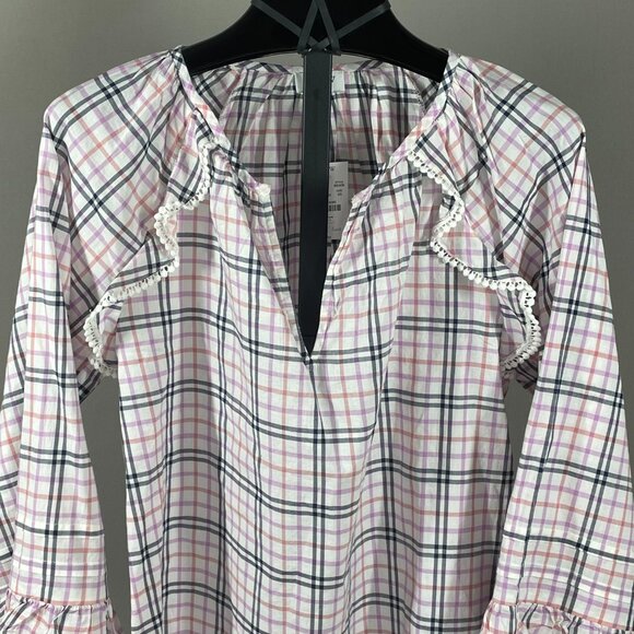 NEW J Crew Shirt Womens XS black purple pink plaid preppy casual pop over - Picture 2 of 9